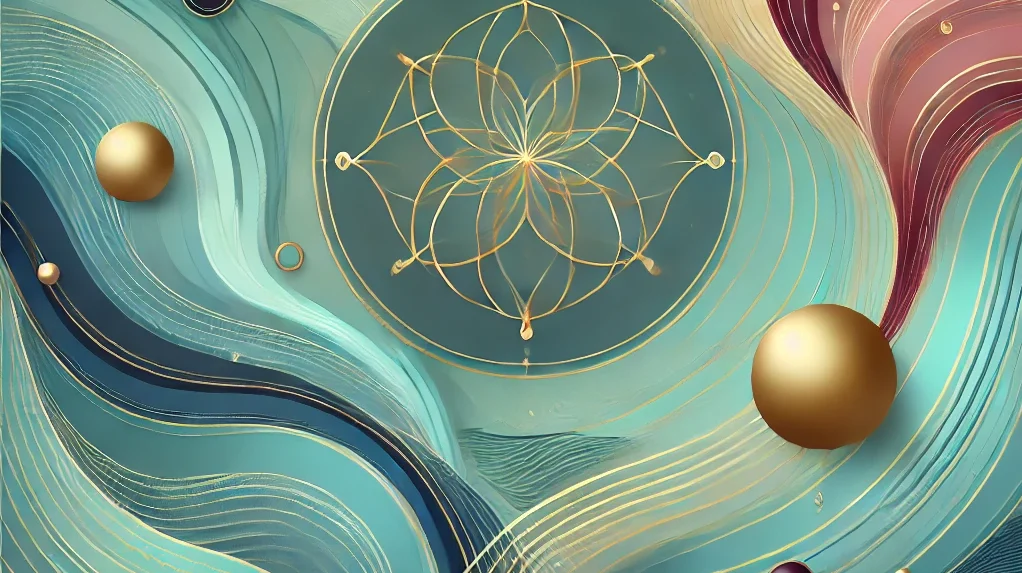 Dall·e 2025 01 13 18.29.21 An Abstract, Serene Background Image Inspired By The Colors Teal, Turquoise, Gold, And Burgundy, Incorporating Soft Gradients, Flowing Swirls, And Sac